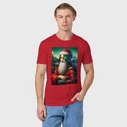 Футболка хлопковая мужская Mona Lisa in Santa costume - cyberpunk, цвет: красный — фото 2