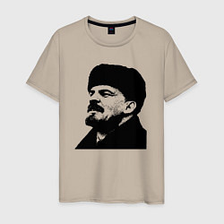 Футболка хлопковая мужская Ленин в шапке, цвет: миндальный