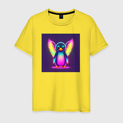 Футболка хлопковая мужская Неоновый пингвин с крыльями, цвет: желтый