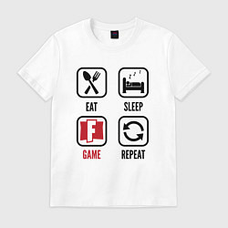 Футболка хлопковая мужская Eat - sleep - Fortnite - repeat, цвет: белый