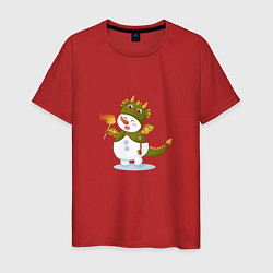 Футболка хлопковая мужская Снеговик в костюме дракона, цвет: красный