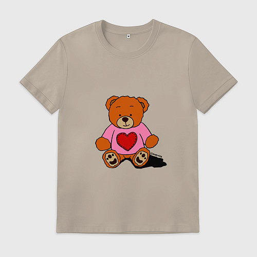 Мужская футболка Плюшевый мишка с сердечком / Миндальный – фото 1