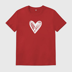 Футболка хлопковая мужская Рисованное белое сердце парное, цвет: красный
