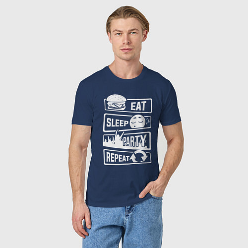 Мужская футболка Еда сон вечеринка / Тёмно-синий – фото 3
