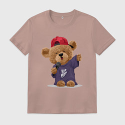 Футболка хлопковая мужская Плюшевый медвежонок рэпер, цвет: пыльно-розовый