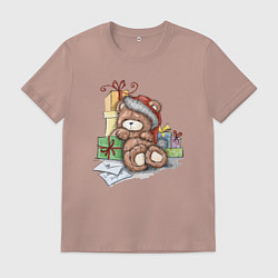 Футболка хлопковая мужская Мишка с подарками, цвет: пыльно-розовый