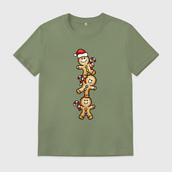 Футболка хлопковая мужская Веселые пряничные человечки, цвет: авокадо