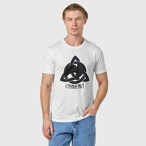 Мужская футболка Грозный ворон в символе трикветр / Белый – фото 3