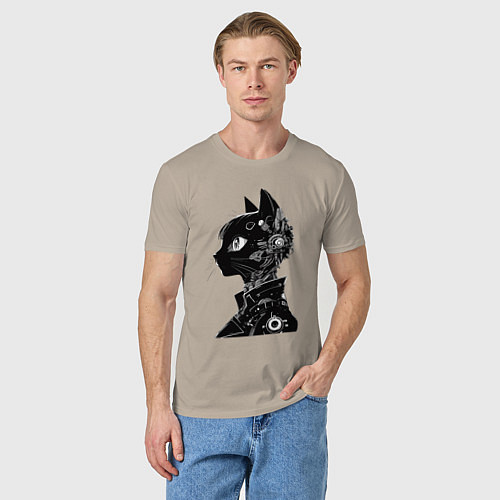 Мужская футболка Кибер кошечка - аниме / Миндальный – фото 3