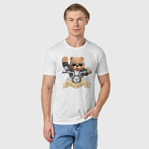 Мужская футболка Плюшевый медвежонок байкер / Белый – фото 3
