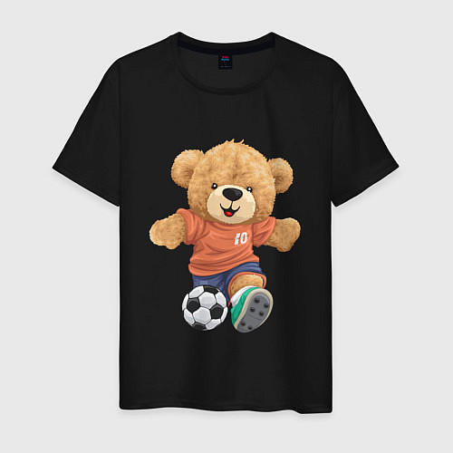 Мужская футболка Плюшевый медвежонок футболист / Черный – фото 1