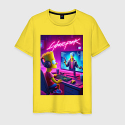 Футболка хлопковая мужская Gamer Bart - cyberpunk, цвет: желтый