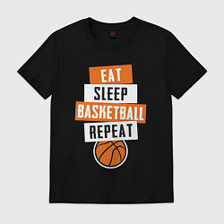 Футболка хлопковая мужская Eat sleep basketball, цвет: черный