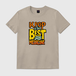 Футболка хлопковая мужская K-pop slogan, цвет: миндальный