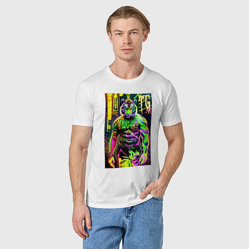 Мужская футболка Dude tiger - neon / Белый – фото 3