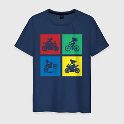 Футболка хлопковая мужская Силуэты девушек на велосипедах и мотоциклах, цвет: тёмно-синий