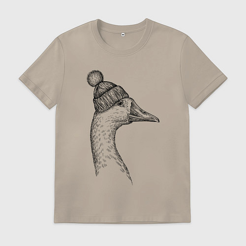 Мужская футболка Утка в шапке с помпоном / Миндальный – фото 1