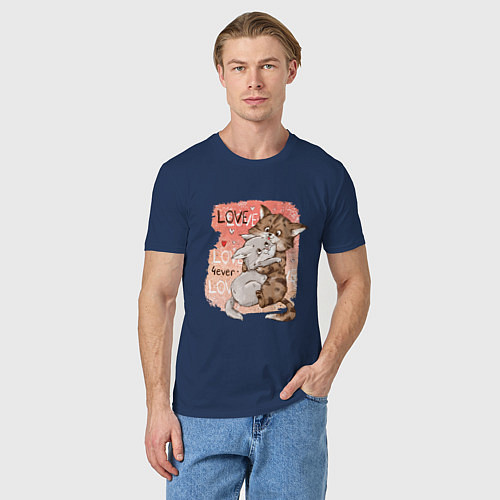 Мужская футболка Влюбленные мультяшные коты / Тёмно-синий – фото 3