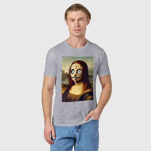 Мужская футболка Mona Lisa in a mask - steampunk / Меланж – фото 3