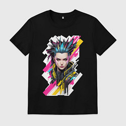 Футболка хлопковая мужская Портрет девушки Cyberpunk 2077, цвет: черный