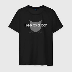 Футболка хлопковая мужская Free as a cat, цвет: черный