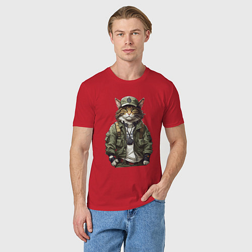 Мужская футболка Брутальный кот в форме / Красный – фото 3