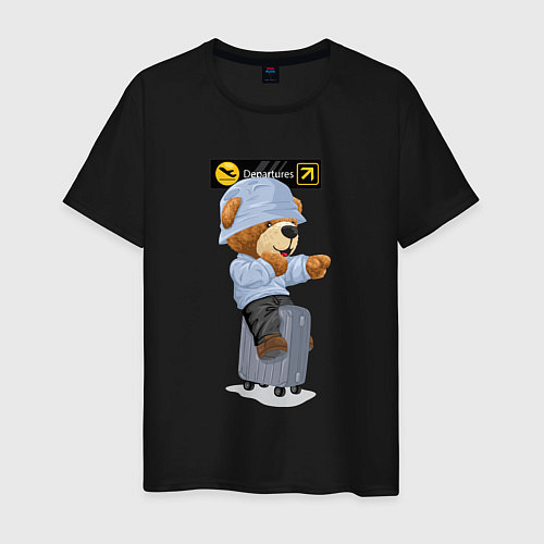 Мужская футболка Плюшевый медведь на чемодане / Черный – фото 1