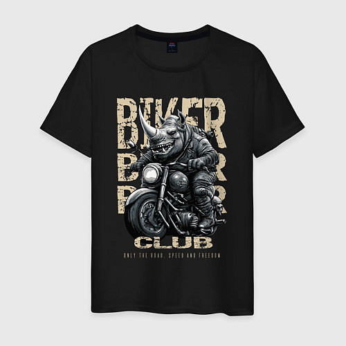 Мужская футболка Носорог байкер на мотоцикле / Черный – фото 1