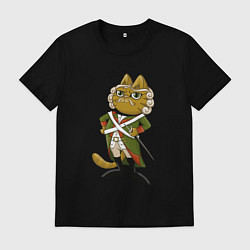 Футболка хлопковая мужская Кот-солдат, цвет: черный