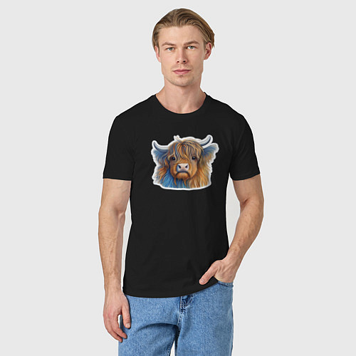 Мужская футболка Шотландский волосатый бык / Черный – фото 3