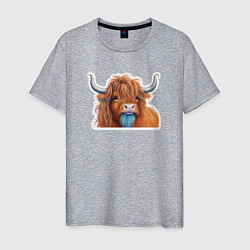 Футболка хлопковая мужская Шотландский волосатый бык, цвет: меланж