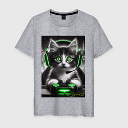Футболка хлопковая мужская Котёнок командный геймер - киберспорт, цвет: меланж