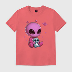 Футболка хлопковая мужская Ребенок пришелец девочка, цвет: коралловый
