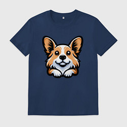 Футболка хлопковая мужская Милый любопытный корги, цвет: тёмно-синий