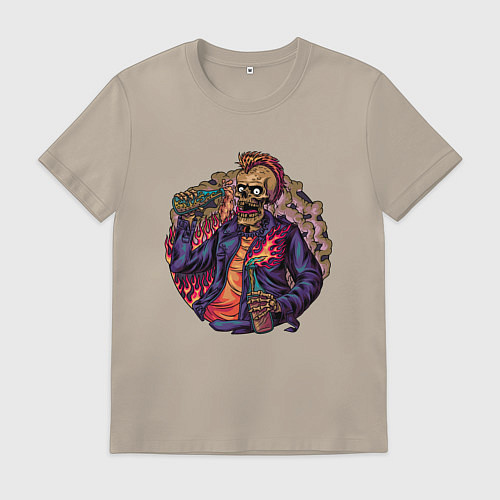 Мужская футболка Скелет панк пьет виноводочное / Миндальный – фото 1