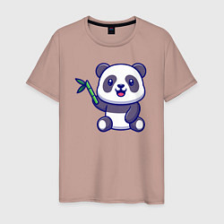Футболка хлопковая мужская Панда и бамбук, цвет: пыльно-розовый