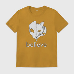 Футболка хлопковая мужская Believe в котов инопланетян, цвет: горчичный