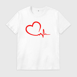 Футболка хлопковая мужская Пульс сердца, цвет: белый