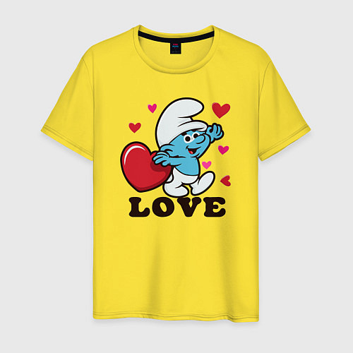 Мужская футболка Смурфик на День святого Валентина / Желтый – фото 1