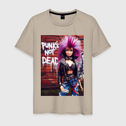 Футболка хлопковая мужская Punks not dead - cool Barbie ai art, цвет: миндальный