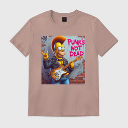 Футболка хлопковая мужская Homer Simpson - punks not dead, цвет: пыльно-розовый