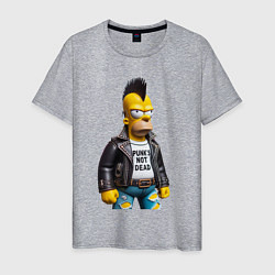 Футболка хлопковая мужская The harsh Homer Simpson - punks not dead, цвет: меланж