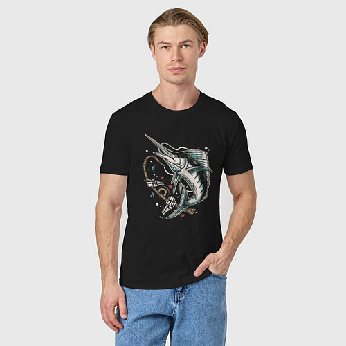 Мужская футболка Скелет рыбалка / Черный – фото 3
