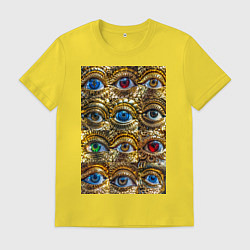 Футболка хлопковая мужская Глаза разноцветные из золота в стиле стимпанк, цвет: желтый
