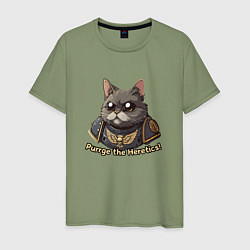 Футболка хлопковая мужская Котик еретик, цвет: авокадо