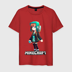 Футболка хлопковая мужская Minecraft девушка в наушниках, цвет: красный
