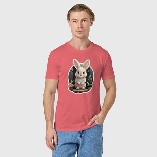 Мужская футболка Маленький пушистый кролик / Коралловый – фото 3