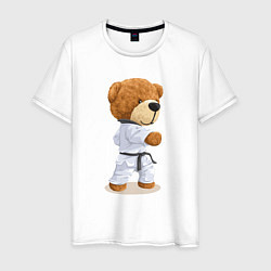 Футболка хлопковая мужская Плюшевый медведь в кимоно, цвет: белый