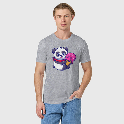 Мужская футболка Панда и мороженое / Меланж – фото 3