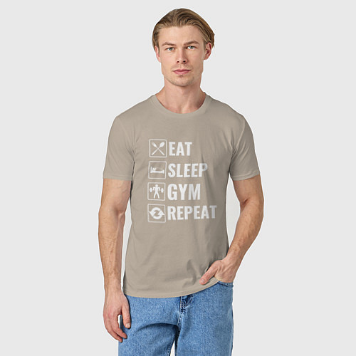 Мужская футболка Eat sleep gym repeat / Миндальный – фото 3